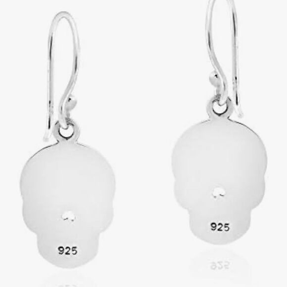 925 Sterling Silver Halloween Sugar Skull Earrings Day of the Dead Dangle NEW - Picture 5 of 9